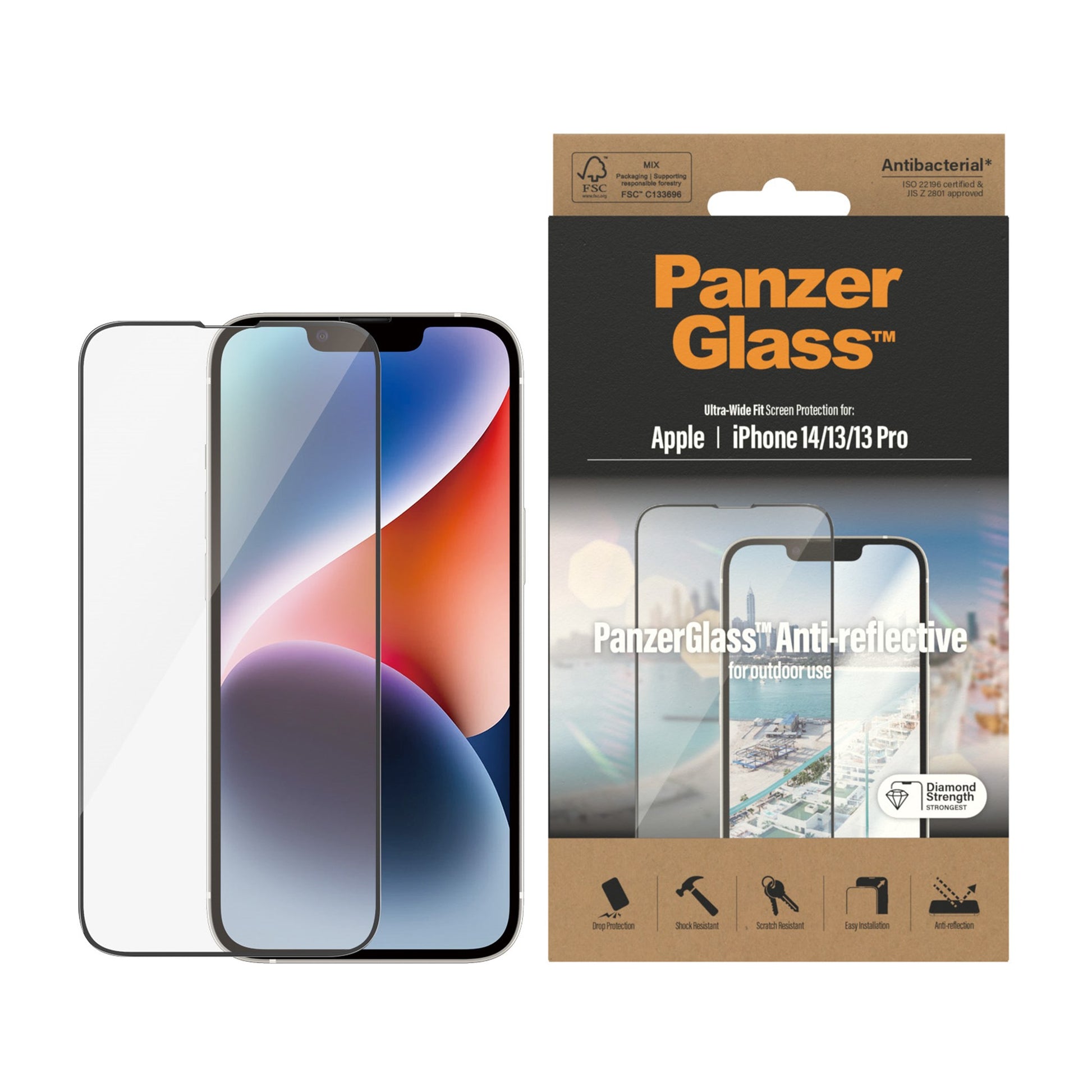 PanzerGlass™ Anti-reflective Screen Protector Apple iPhone 14 | 13 | 13 Pro | Ultra-Wide Fit 2