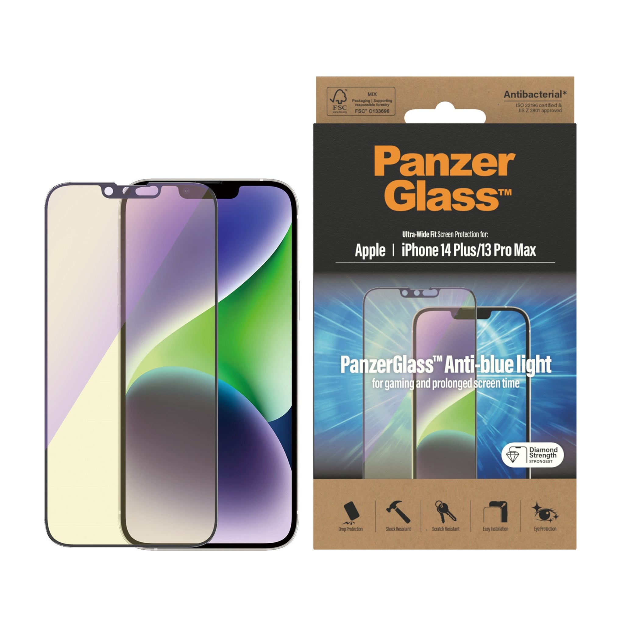 PanzerGlass Anti blue light Screen Protector for Apple iPhone 14 Plus 13 Pro Max Ultra Wide Fit