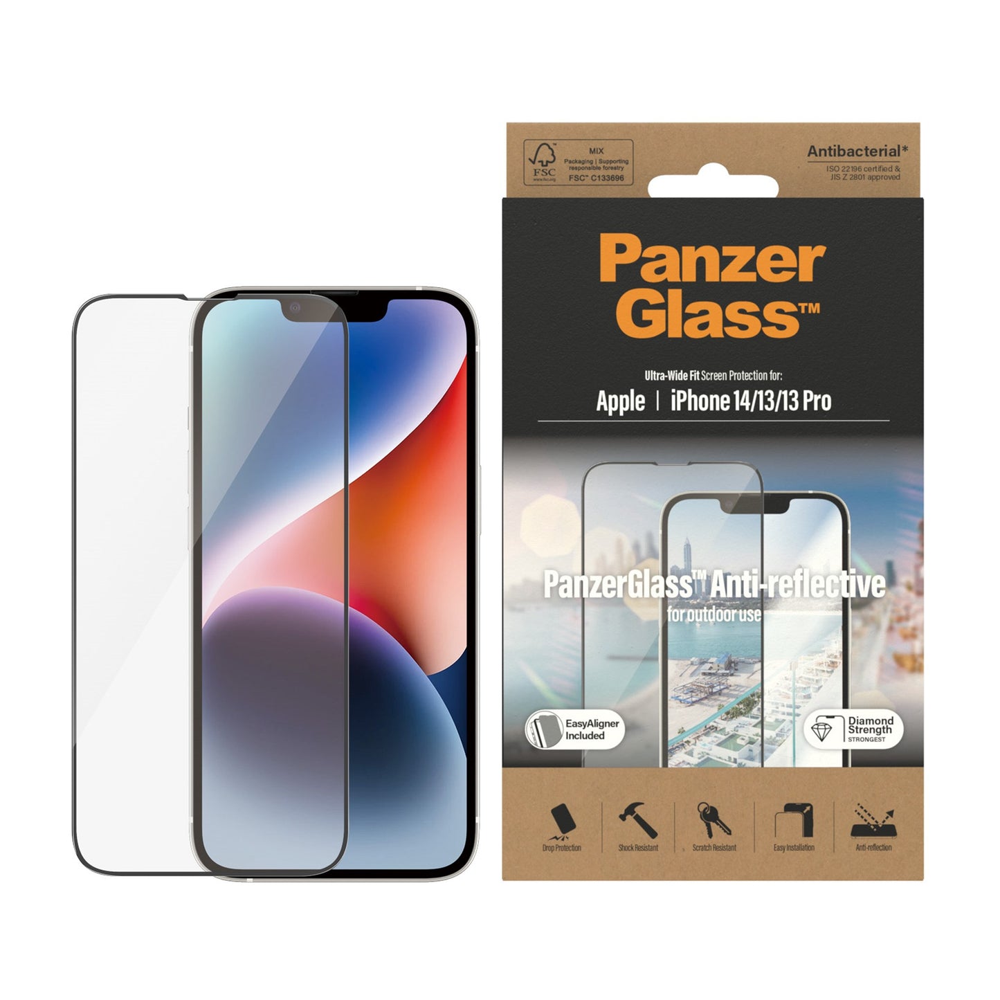 PanzerGlass™ Anti-reflective Screen Protector Apple iPhone 14 | 13 | 13 Pro | Ultra-Wide Fit w. EasyAligner 2