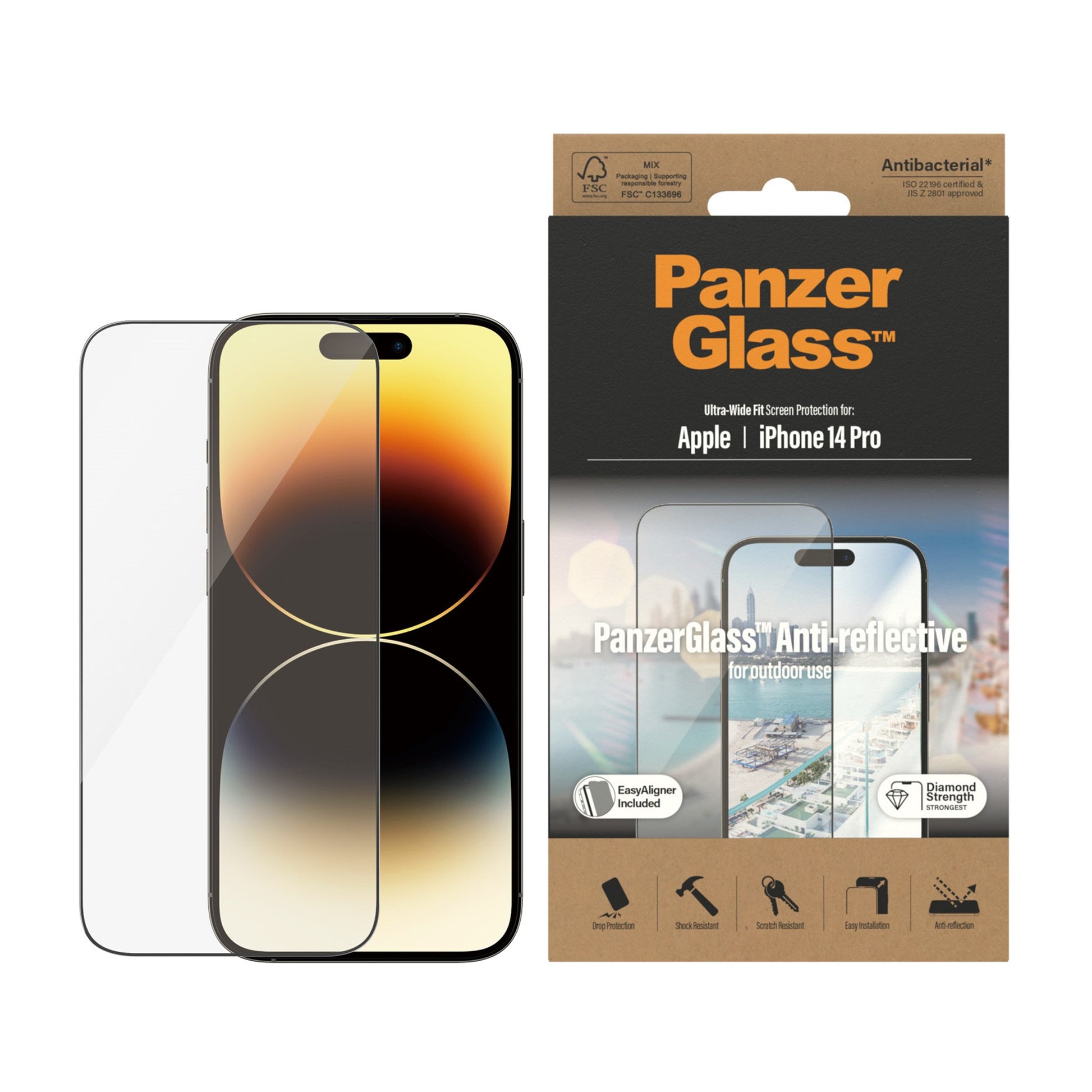 PanzerGlass™ Anti-Reflective Screen Protector Apple iPhone 14 Pro | Ultra-Wide Fit w. EasyAligner 2