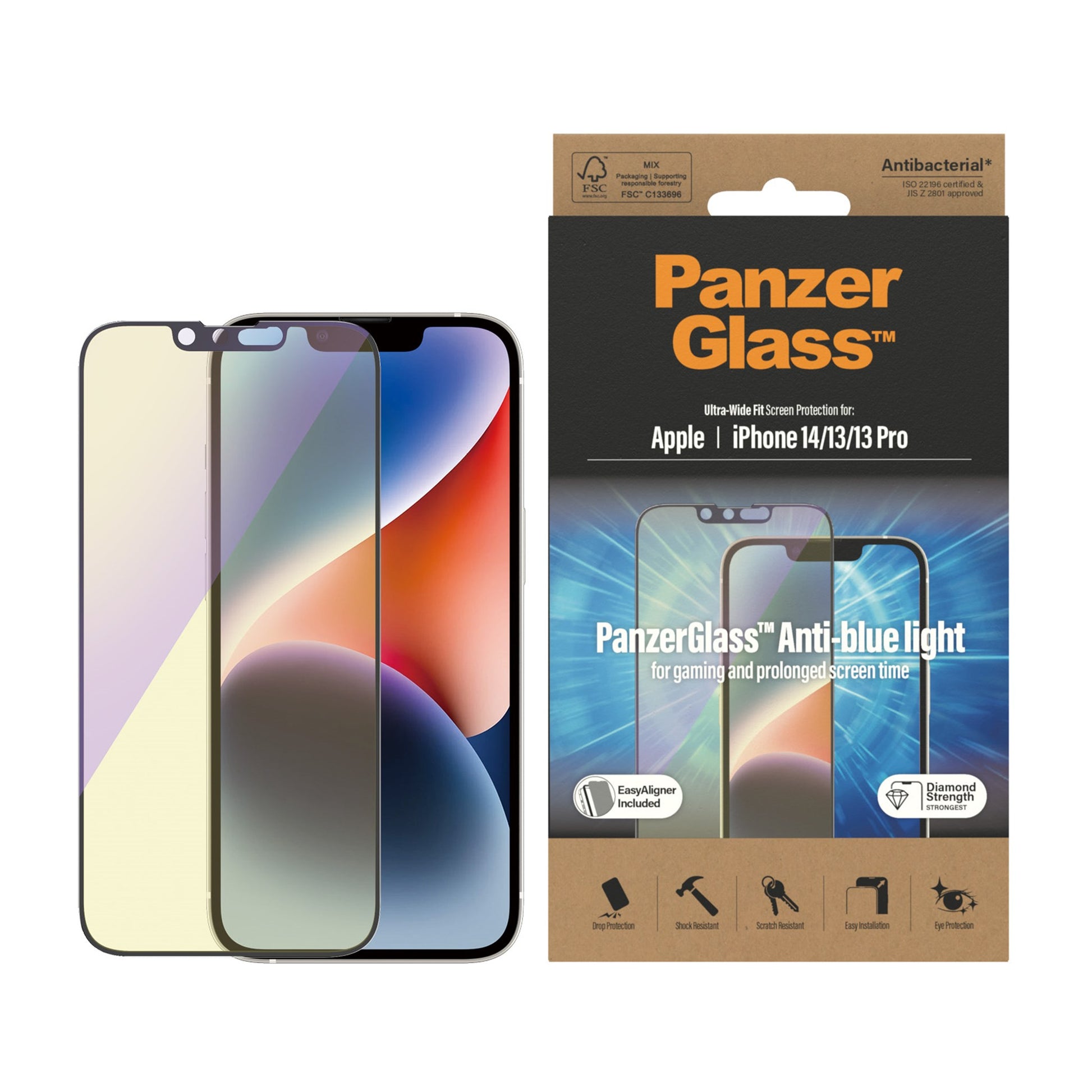 PanzerGlass® Anti-blue light Screen Protector Apple iPhone 14 | 13 | 13 Pro | Ultra-Wide Fit w. EasyAligner 2