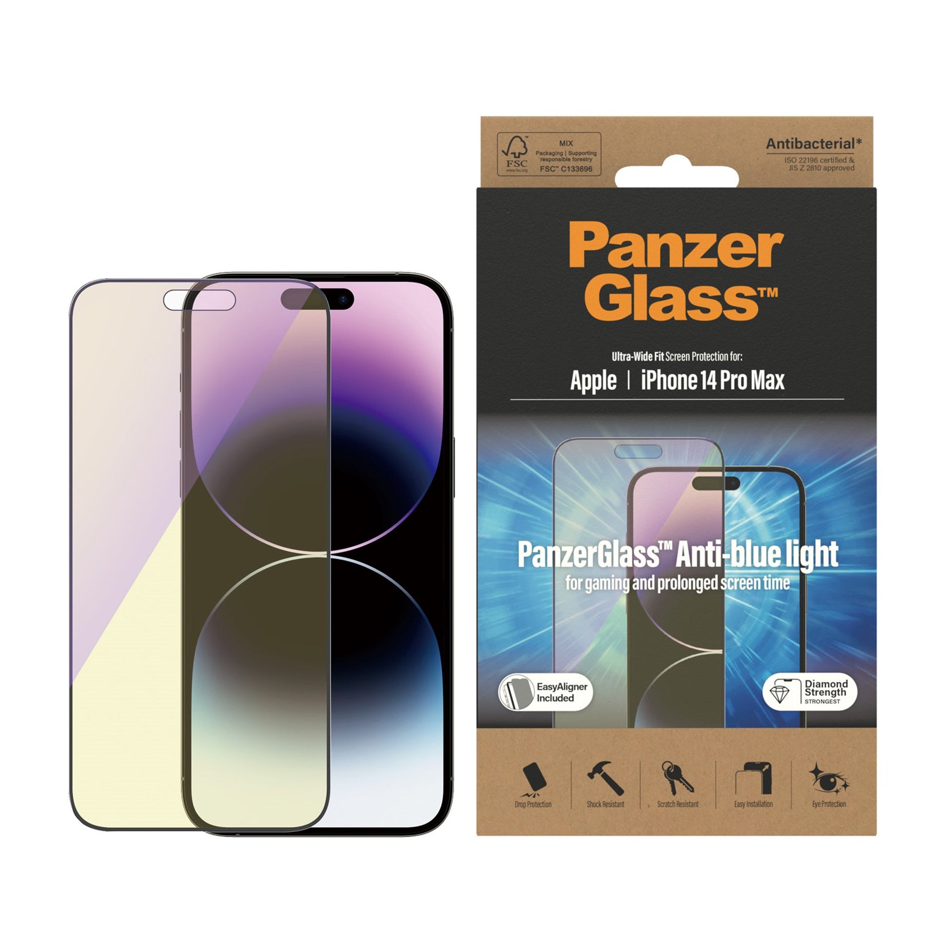 PanzerGlass™ Anti-blue light Screen Protector Apple iPhone 14 Pro Max | Ultra-Wide Fit w. EasyAligner 2