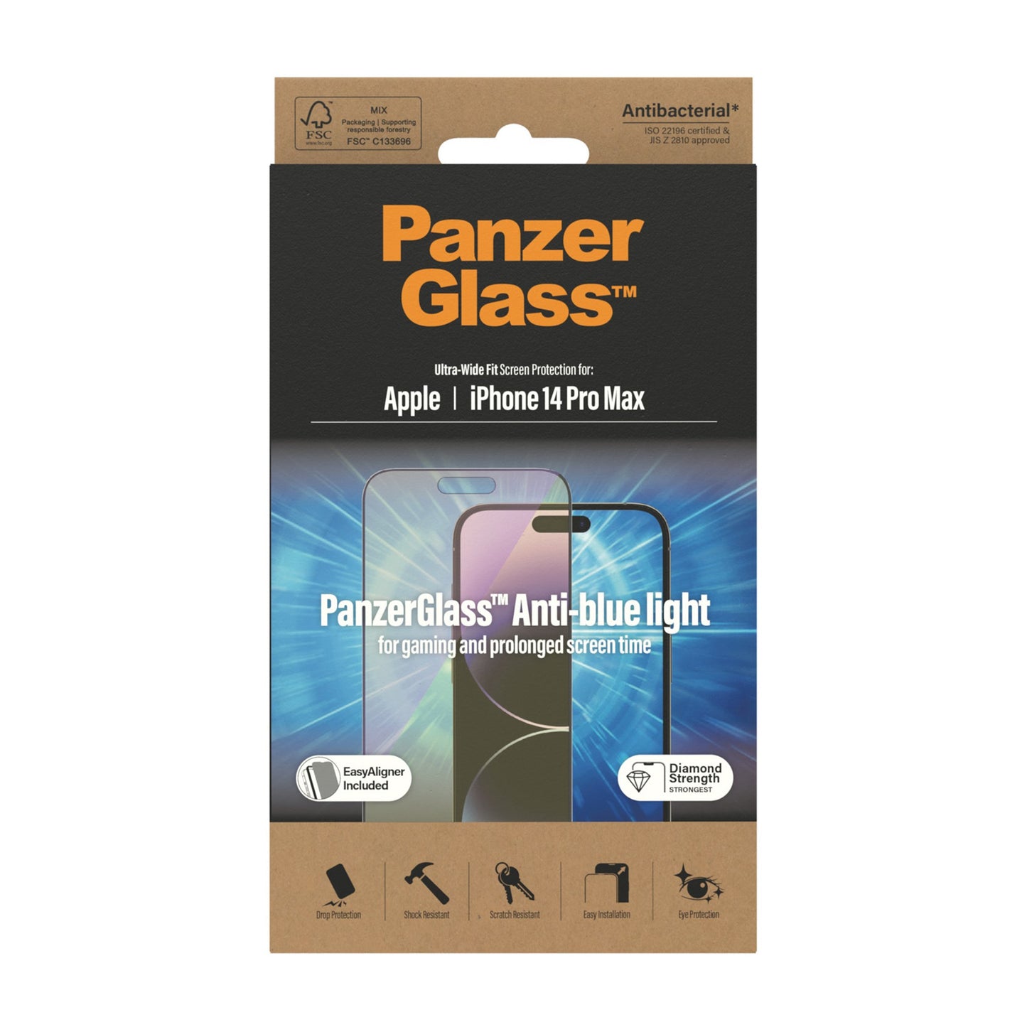 PanzerGlass™ Anti-blue light Screen Protector Apple iPhone 14 Pro Max | Ultra-Wide Fit w. EasyAligner 3