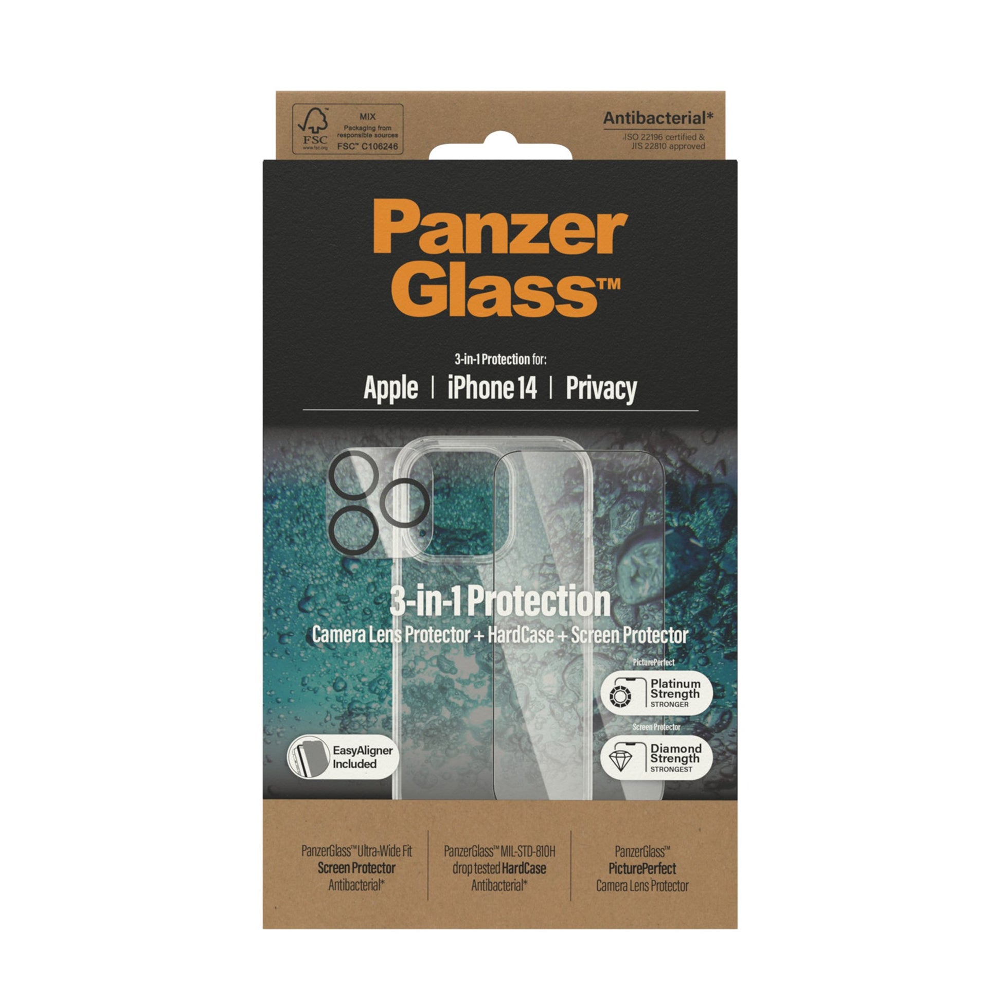 PanzerGlass™ 3-in-1 Privacy Protection Pack iPhone 14 3