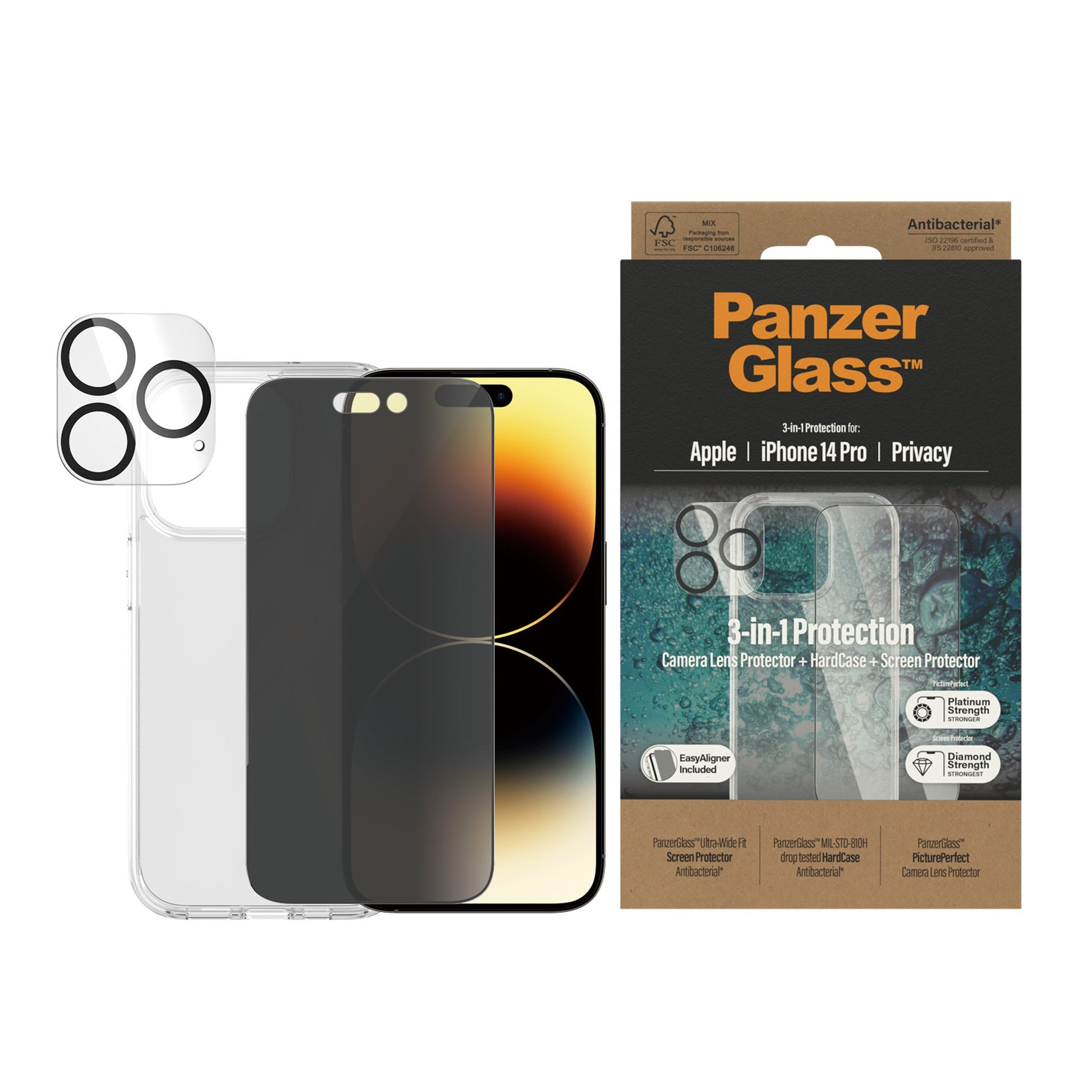 PanzerGlass™ 3-in-1 Privacy Protection Pack iPhone 14 Pro 2