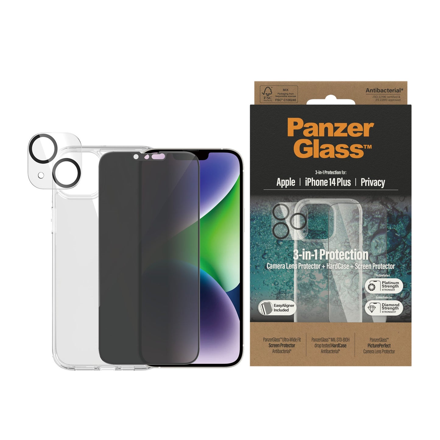 PanzerGlass™ Privacy 3-in-1 Pack iPhone 14 Plus 2