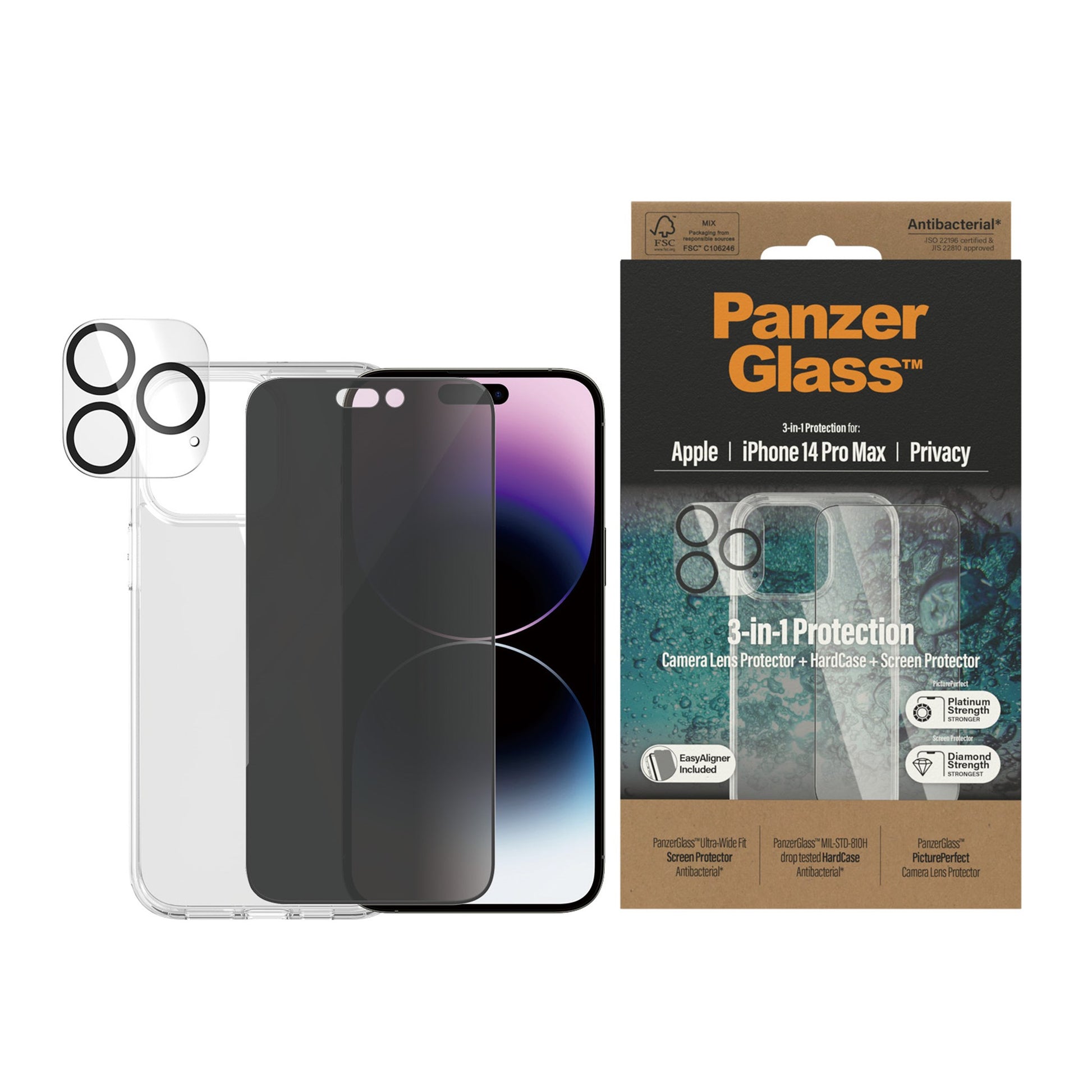 PanzerGlass™ 3-in-1 Privacy Protection Pack iPhone 14 Pro Max 2