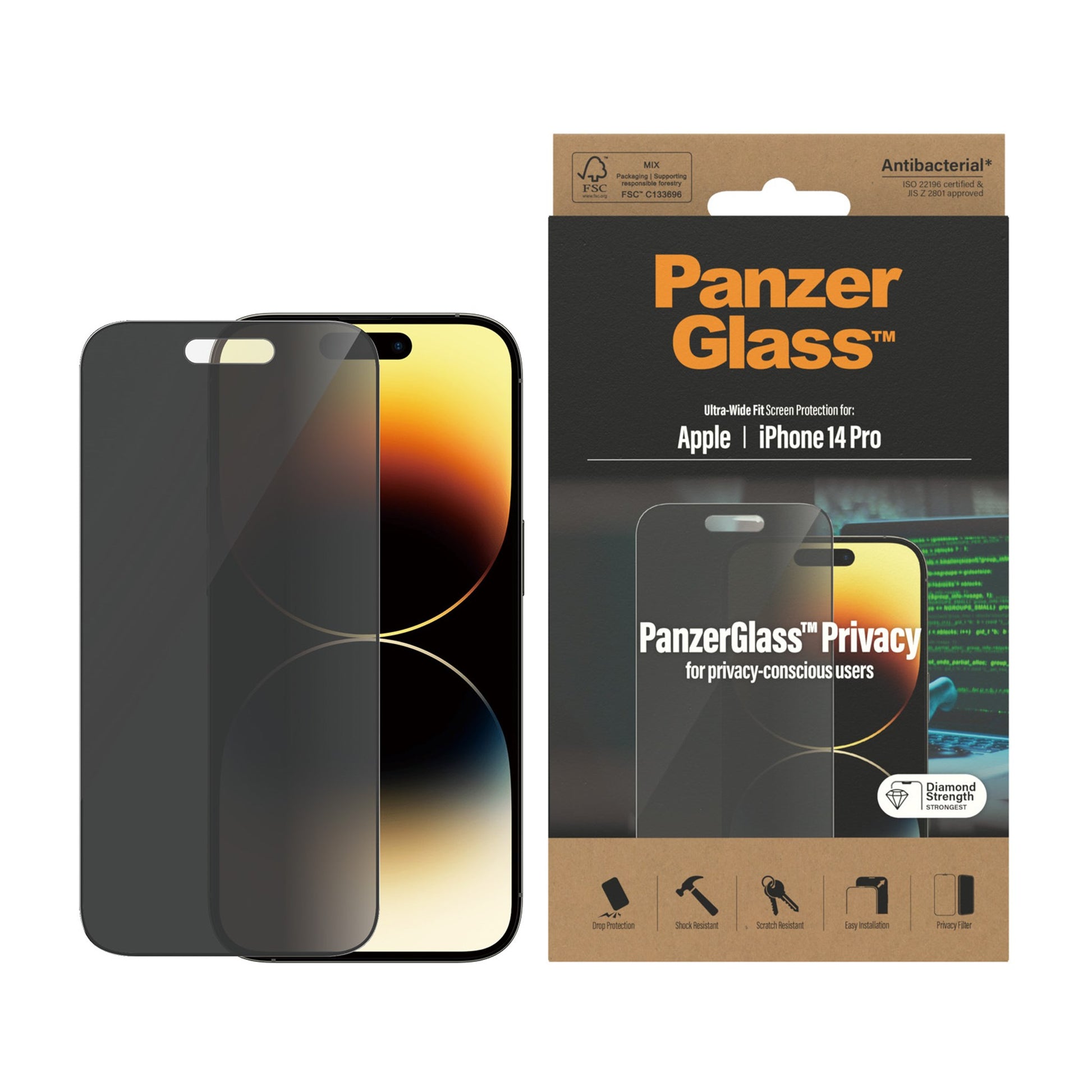PanzerGlass™ Privacy Screen Protector Apple iPhone 14 Pro | Ultra-Wide Fit 2