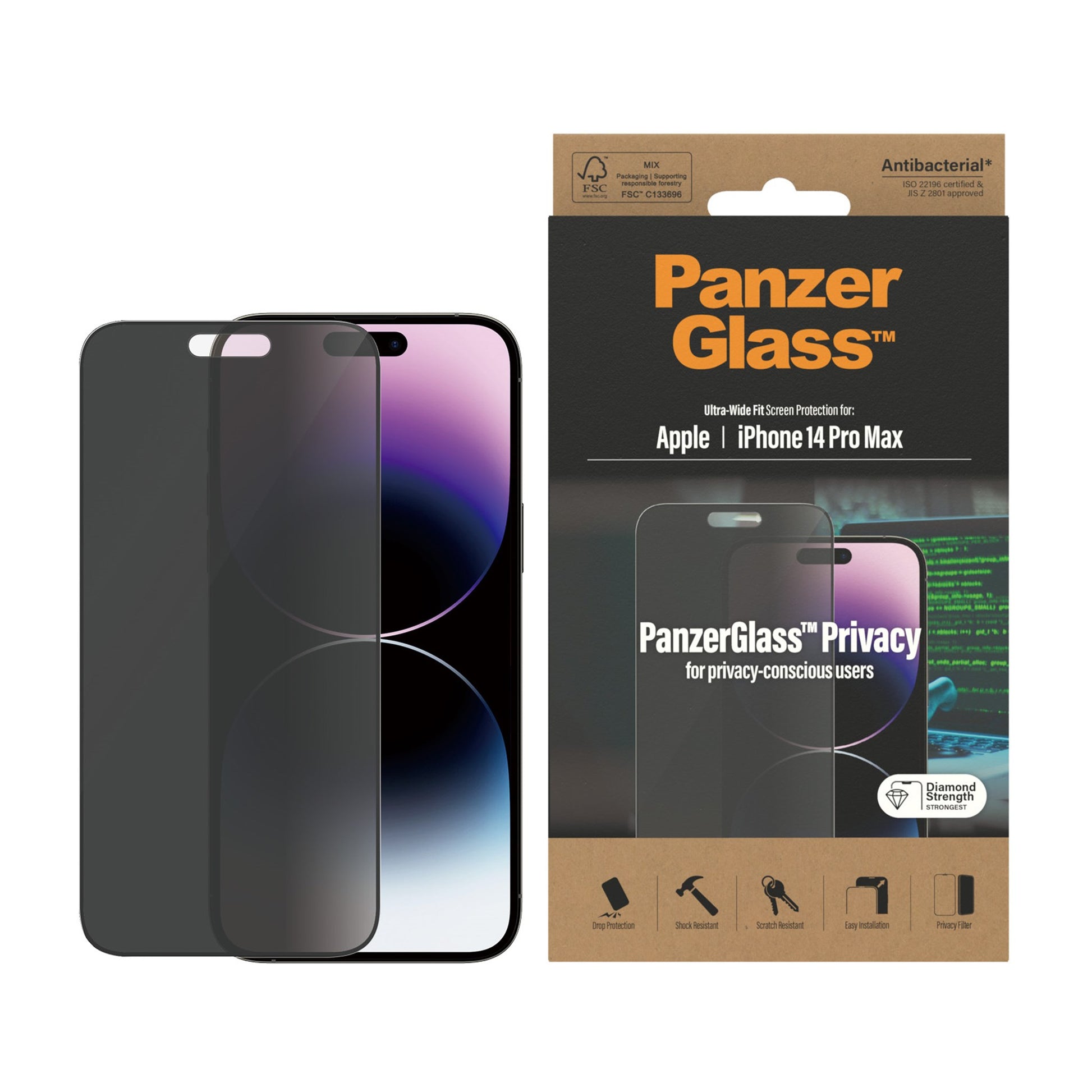 PanzerGlass® Privacy Screen Protector Apple iPhone 14 Pro Max | Ultra-Wide Fit 2