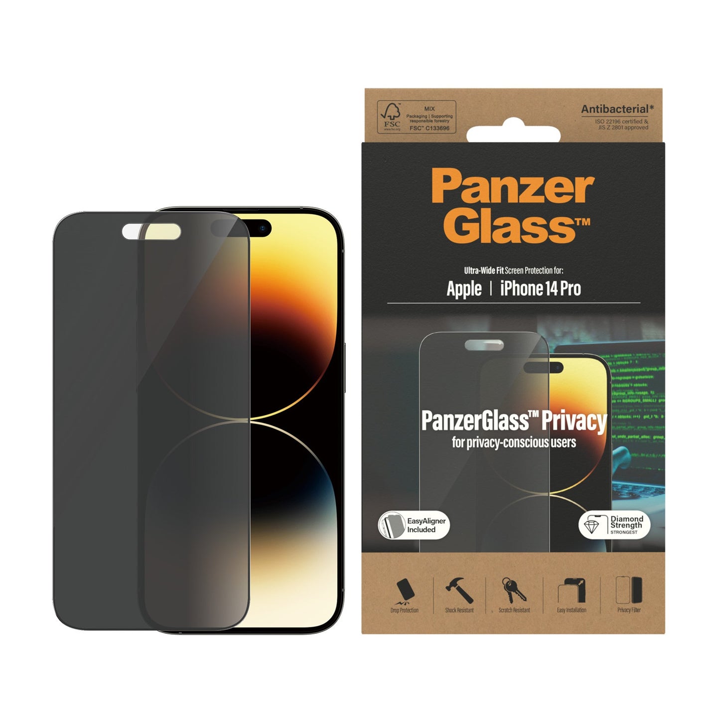 PanzerGlass™ Privacy Screen Protector Apple iPhone 14 Pro | Ultra-Wide Fit w. EasyAligner 2