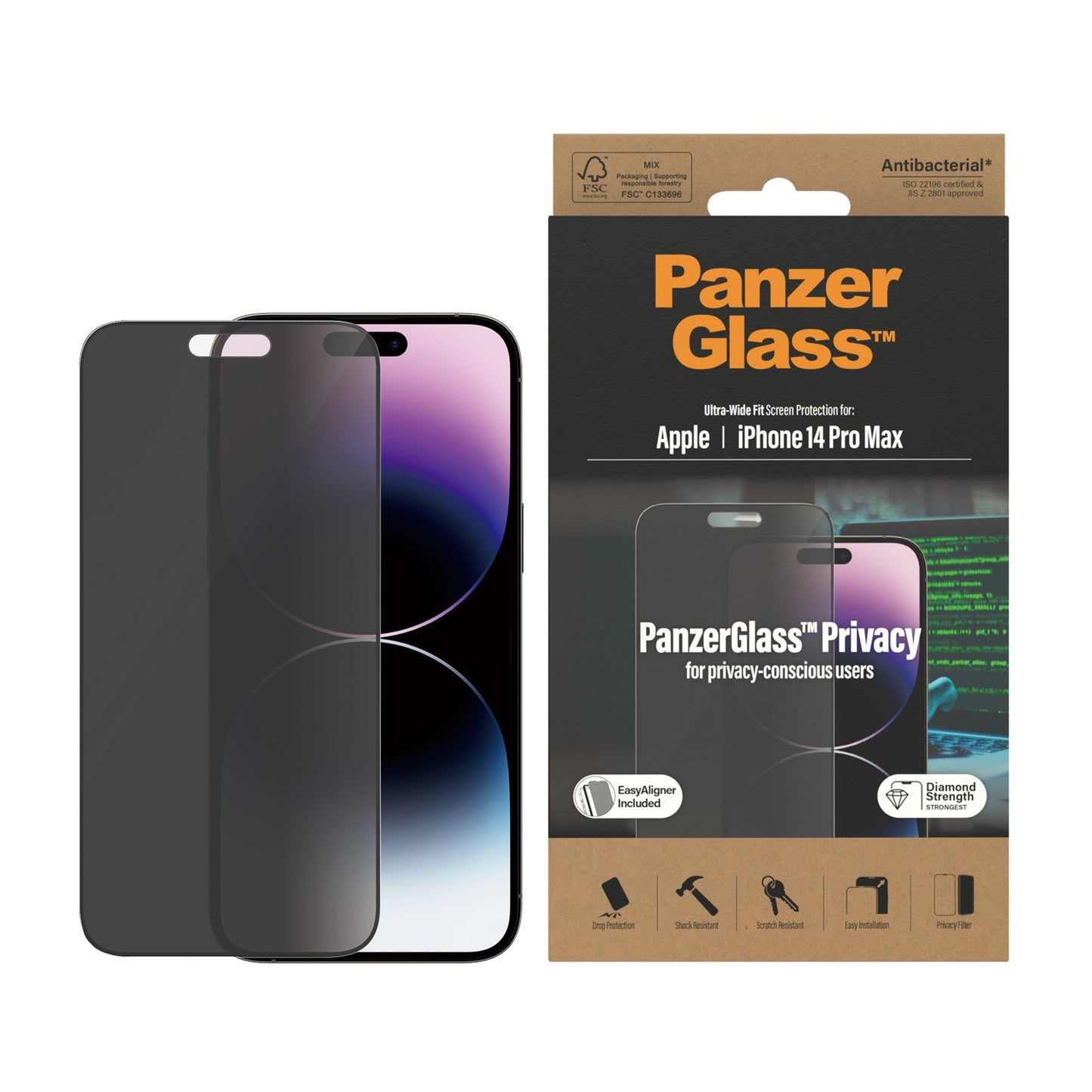PanzerGlass® Privacy Screen Protector Apple iPhone 14 Pro Max | Ultra-Wide Fit w. EasyAligner 2